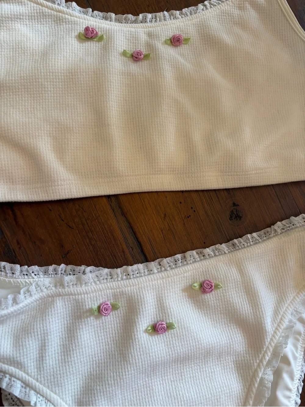 Frankie’s white waffle knit bikini set